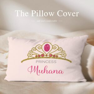 Personalized Princess Crown Pillowcase with Names Custom Text Printed Fun Bedroom Decor Pillow Cover for Children Girls Boys Men Women