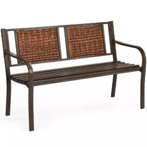 vcjta patio garden bench outdoor furniture steel frame rattan backrest park bench