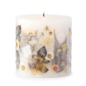 ANDALUCA Pressed Real Flowers Handcrafted Botanical Floral Pillar Candle (Sunlit Daisy)