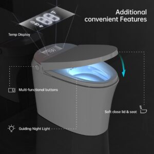 Bolina Tankless Smart Toilet with Build in Bidet Auto Lid Open/Soft Close Modern Electric Toilet,One Piece Elongated Standard Height Smart 12-in Rough-In Toilet