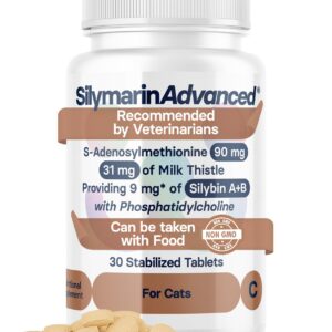 SilymarinAdvanced Liver Health Supplement for Cats - Milk Thistle for Cats Liver Support with S-Adenosylmethionine (Same) & Silybin - Liver Detox for Cats - 30 Tablets