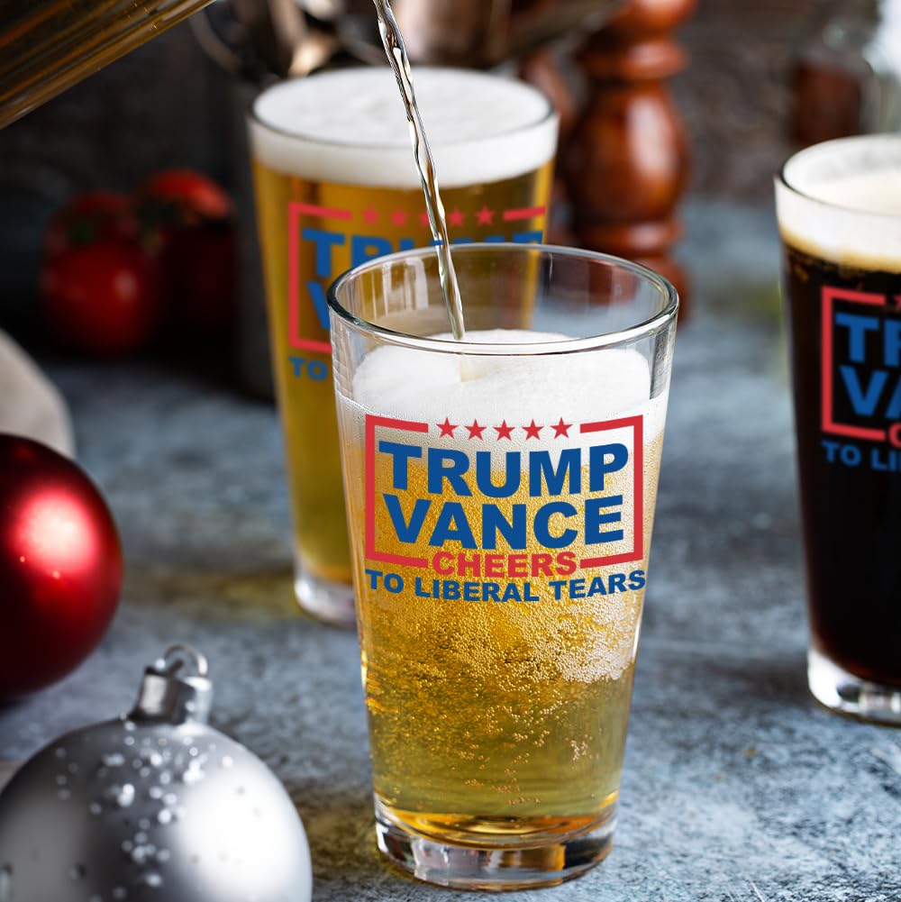 Patriots Cave Trump Vance MAGA Trumpican 16 oz Pint Beer Glass Made in America & Dishwasher Safe! Gift Box Included | Trump 2024 Patriot Gift | Gifts For Men | Made In USA