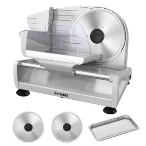 meat slicer, 200w meat slicer machine for home, dc motor quiet deli slicer with 2 removable 7.5'' stainless steel blades, adjustable dial for 0-15mm, electric food slicer for meat, cheese, bread