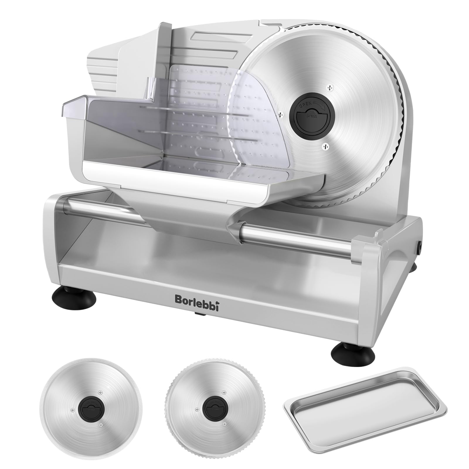 Meat Slicer, 200W Meat Slicer Machine for Home, DC Motor Quiet Deli Slicer with 2 Removable 7.5'' Stainless Steel Blades, Adjustable Dial for 0-15mm, Electric Food Slicer for Meat, Cheese, Bread