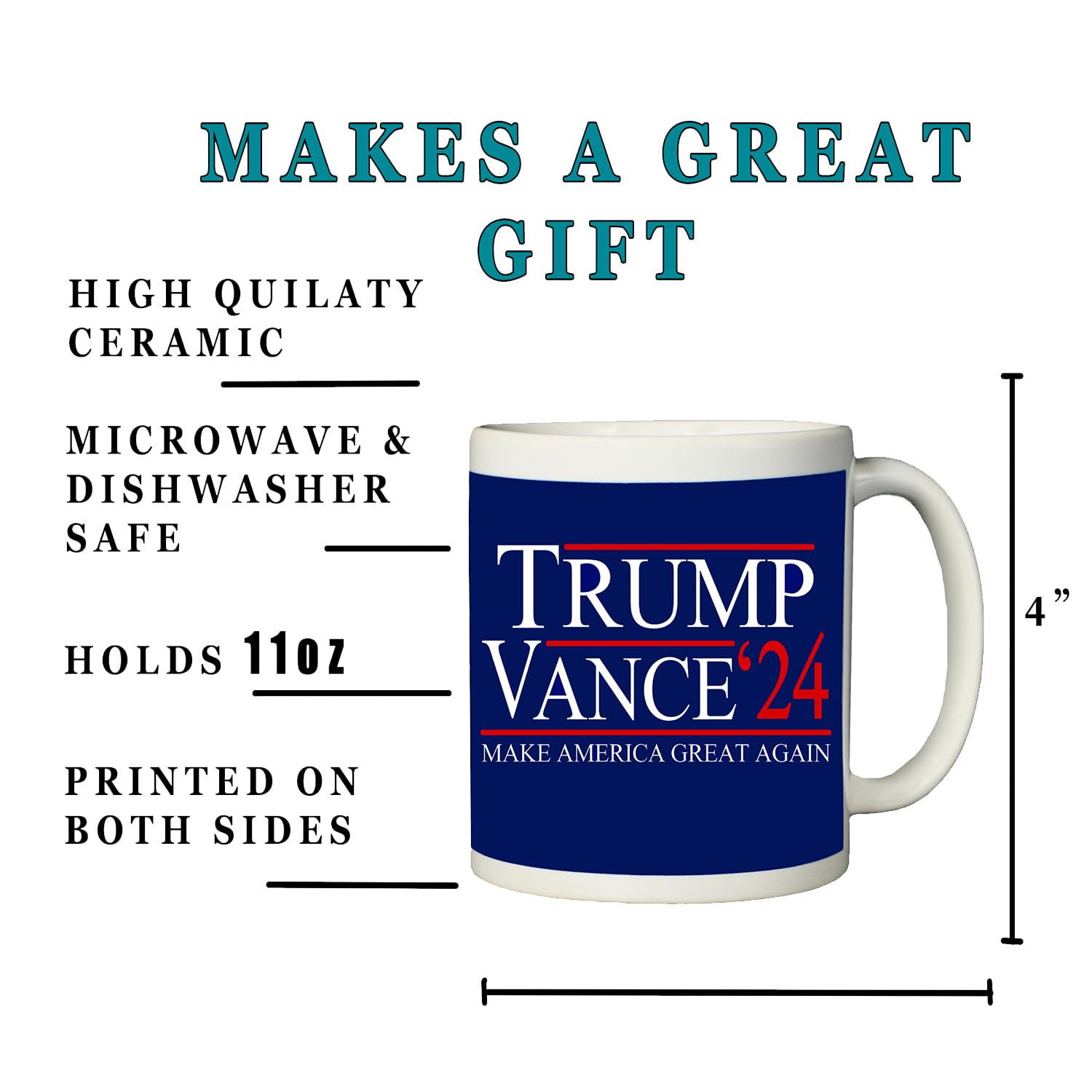 Rogue River Tactical Donald Trump Vance Novelty Coffee Mug Cup, 11 Oz, White Trump/Vance 2024 24 Blue