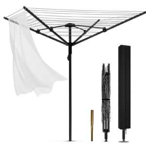 meilanhui umbrella clothesline outdoor, rotary retractable clothes line outdoors adjustable height drying rack clothing 4 arms 12 lines with 165 feet heavy duty outdoor clothesline for backyard