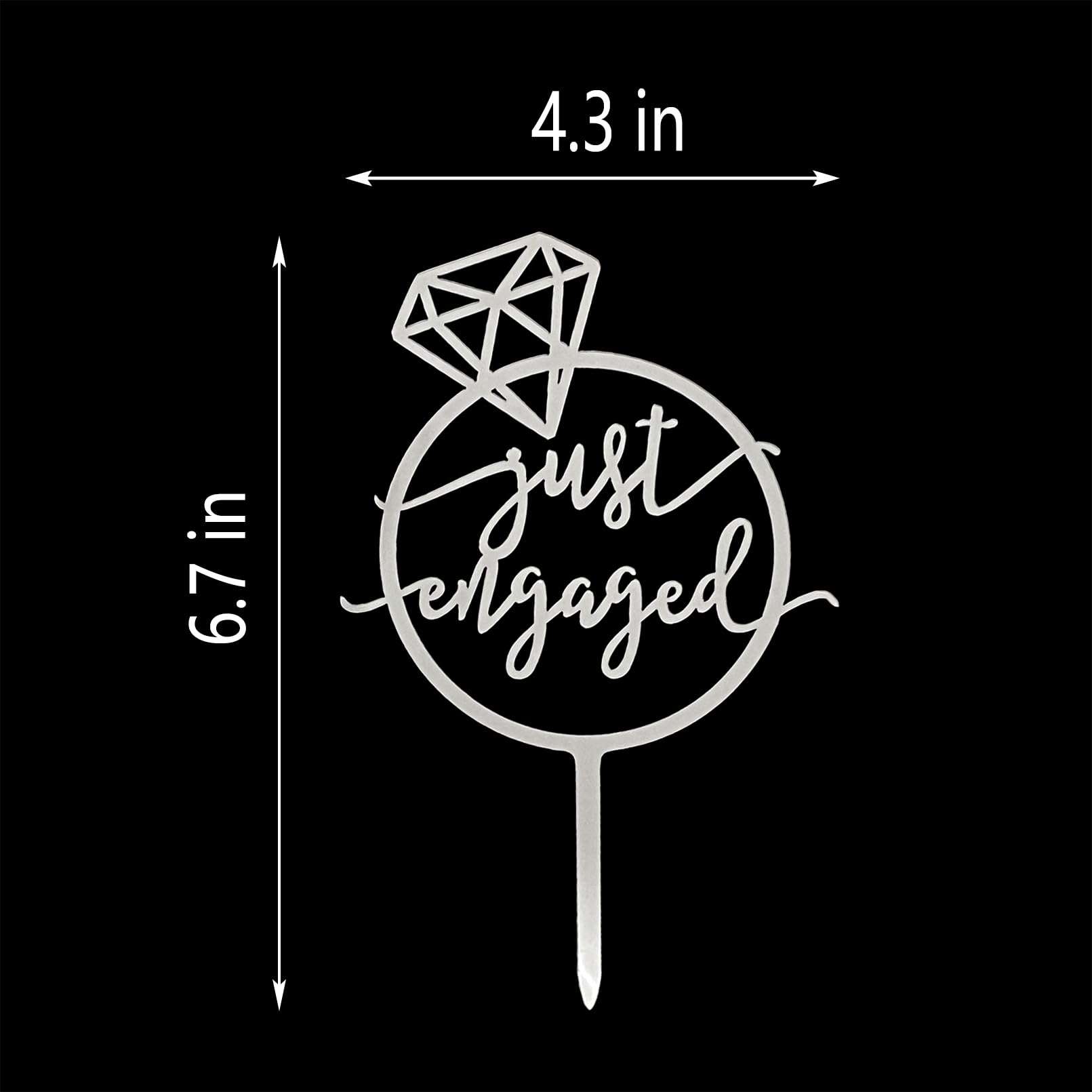 JIEEIN Mirror Silver Just Engaged Cake Topper, We're Engaged Cake Pick Engagement Party Decorations, Bridal Engagement Wedding Cupcake Decoration Party Supplies