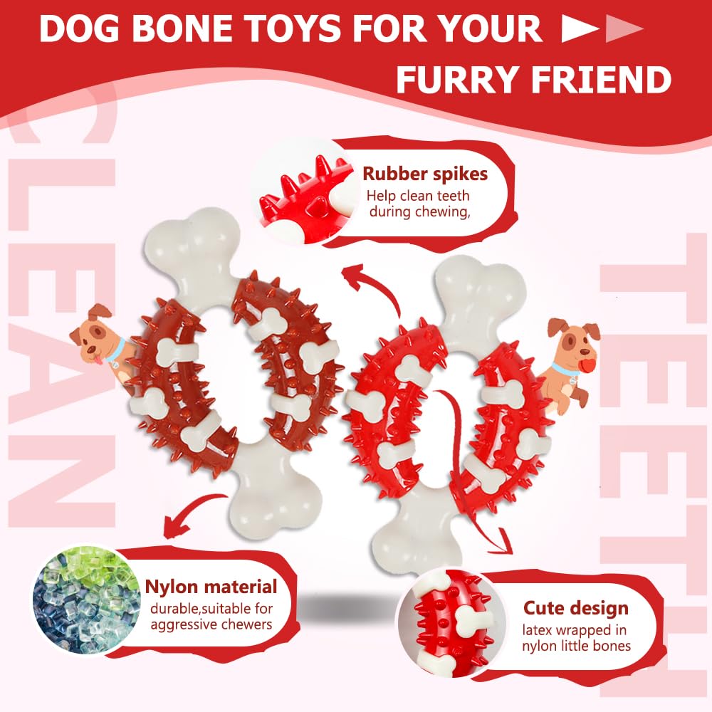 GHOBROFY 5 Pack Dog Chew Toys for Aggressive Chewers-Durable Dog Toys for Small and Medium Dogs Include Squeaky Toy- Nylon Puppy Bone Toys for Teething