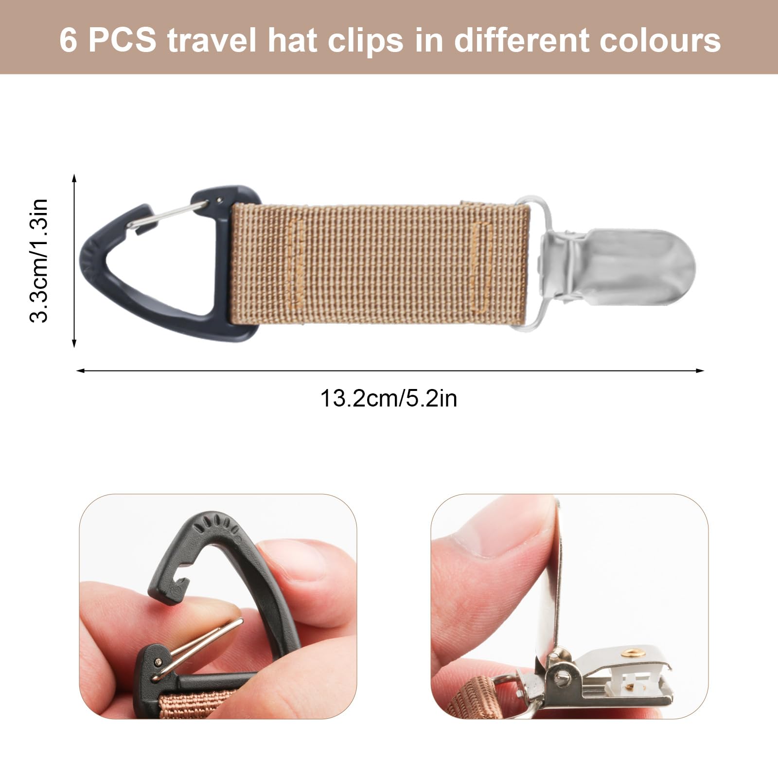 6 Pcs Hat Clip for Travel Hat Clips for Travel on Bag, Hat Holder for Purse, Hands-Free Elastic Hat Clip for Bag Handbag Backpack Luggage Traveling, Outdoor Travel Bag Accessory for Women Men