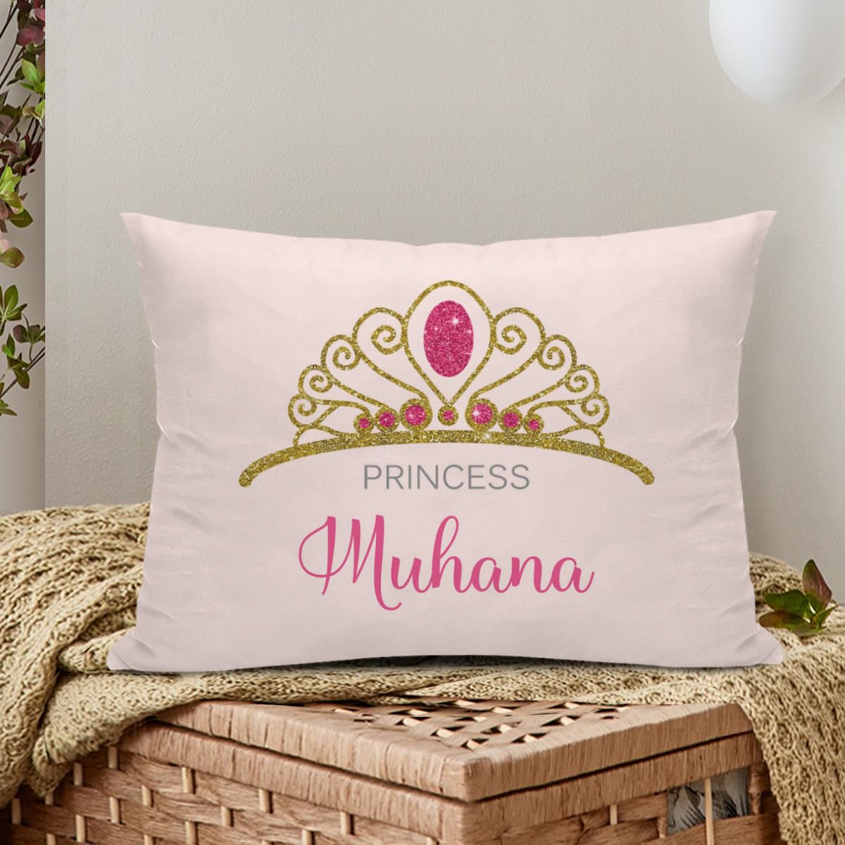 Personalized Princess Crown Pillowcase with Names Custom Text Printed Fun Bedroom Decor Pillow Cover for Children Girls Boys Men Women