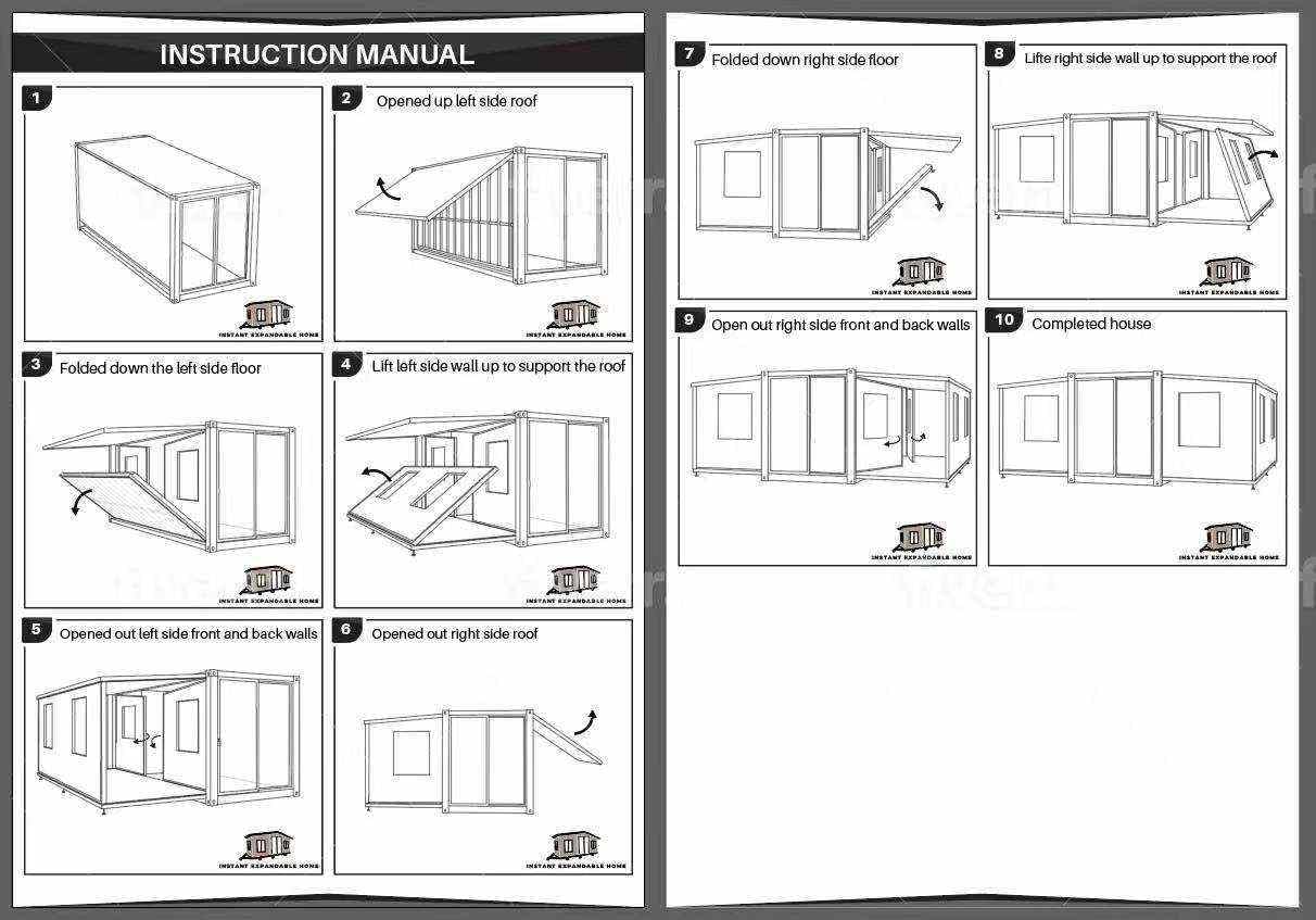 Portable Prefab House to Live in,40FT Foldable Tiny Container House with 3 Bedroom,1 Bathroom,1 Kitchen and Living Room,Prefabricated House for Adults Living,Expandable Mobile Home with Steel Frame