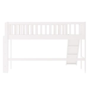 Bellemave Twin Size Loft Bed with Ladder & Slide, Toddler Loftbeds with Safety Rails,Wood Twin Low Loft Bed with Storage Space for Kids Toddler (White)