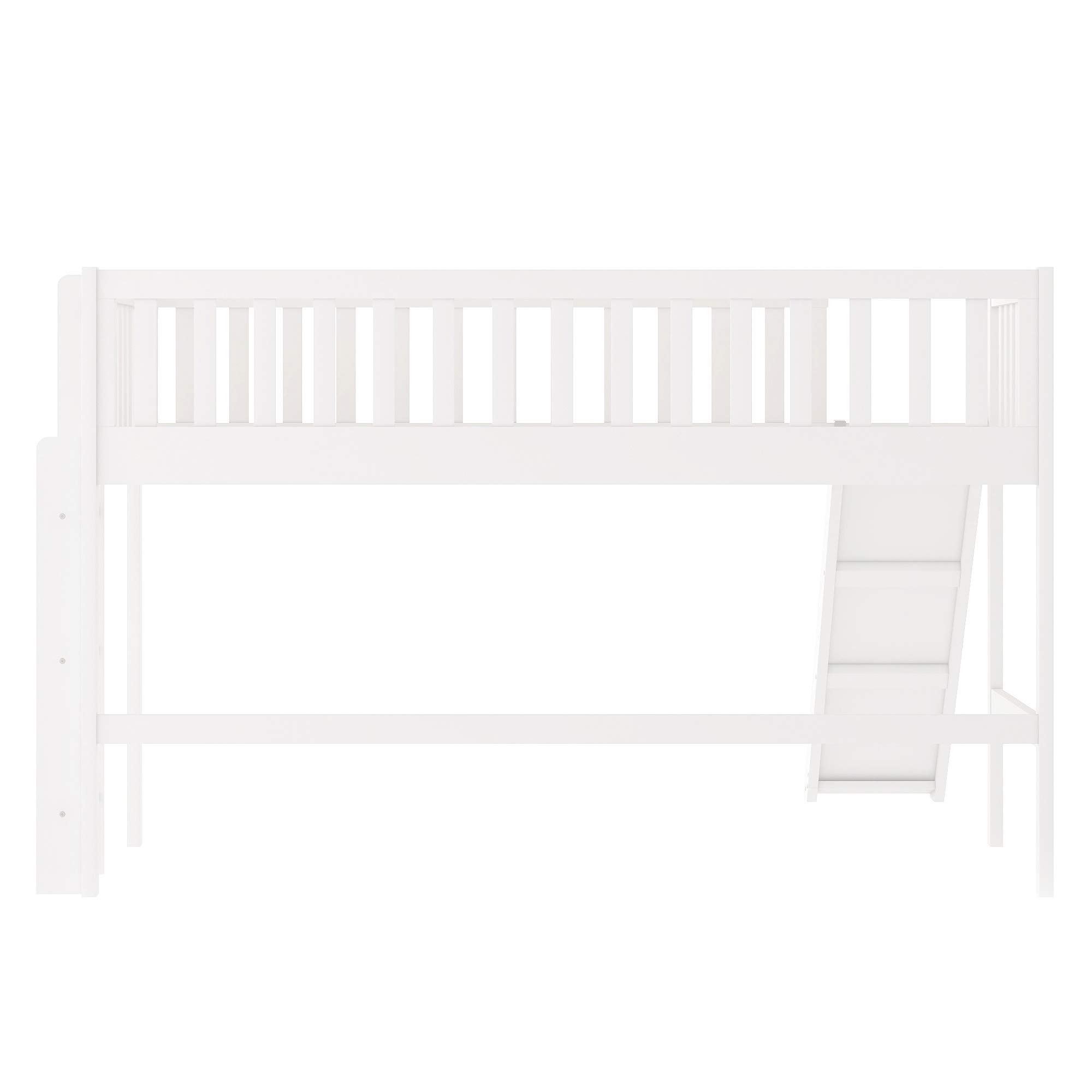 Bellemave Twin Size Loft Bed with Ladder & Slide, Toddler Loftbeds with Safety Rails,Wood Twin Low Loft Bed with Storage Space for Kids Toddler (White)