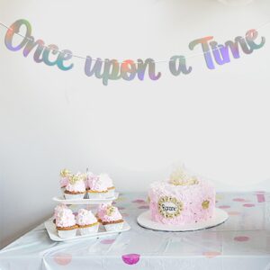 Once Upon A Time Banner - Princess 1st Birthday Sign, Holographic Sign Garlands for Bridal Shower, Wedding Engagement, Birthday, Bachelorette Party Decoration Supplies