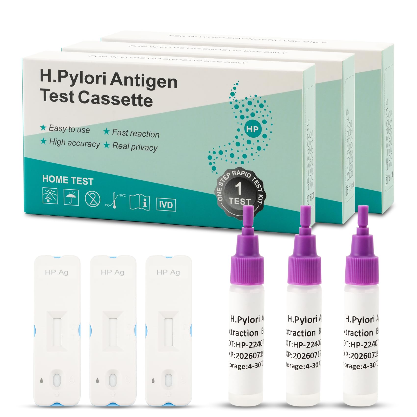 H. Pylori Helicobacter Pylori Stool 3 Test Kit, 10-15 Minutes, Highly Accurate, Easy to Use, Home Testing, No Lab Visit Required