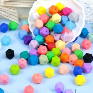 90PCS FIVEIZERO Hexagon Silicone Beads,30 Colors 14mm Silicone Beads for Keychain Making Kit,Lanyard Making,Keychains,and Craft Projects,Premium Silicone Bead Kit for DIY Enthusiasts