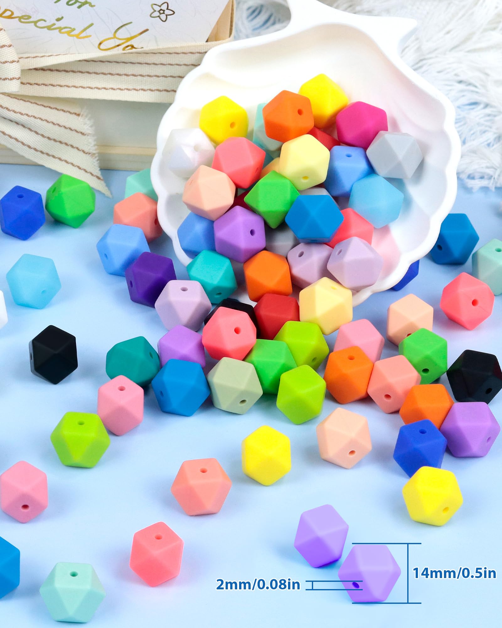 90PCS FIVEIZERO Hexagon Silicone Beads,30 Colors 14mm Silicone Beads for Keychain Making Kit,Lanyard Making,Keychains,and Craft Projects,Premium Silicone Bead Kit for DIY Enthusiasts