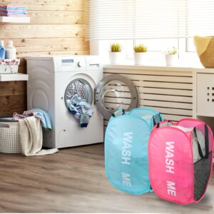 podafu 2 Pack Collapsible Kids Laundry Basket With Handles Mesh Pop Up Laundry Hamper for Bedroom, Dorm ，Travel or Camper (Pink + Blue)