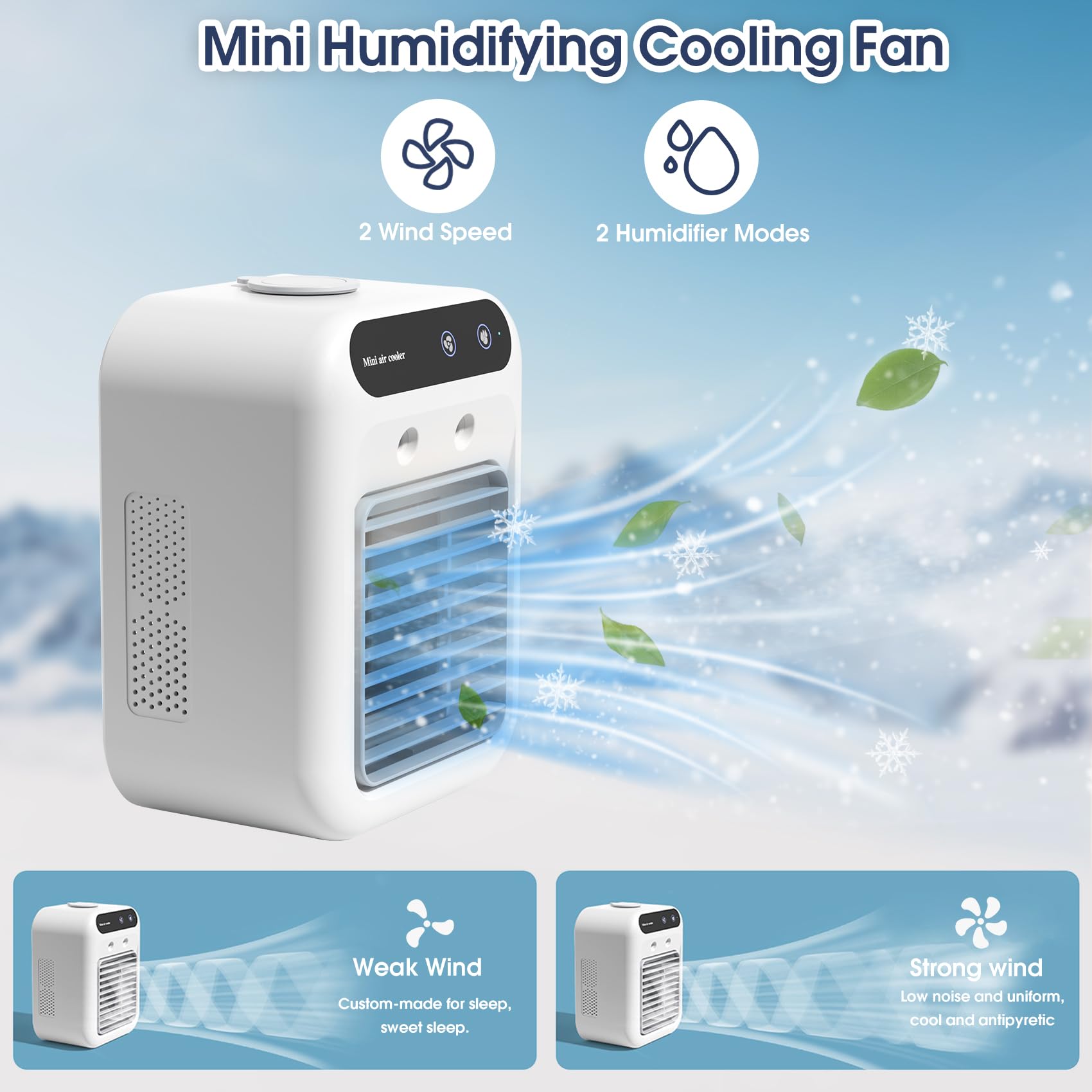 Portable Air Conditioners, 25W Rechargeable Mini Portable AC Unit 2 Cool Air Spray, Personal Cooling Fan with 2 Speeds, Small Room Air Conditioners for Bedroom, Office, Outdoor