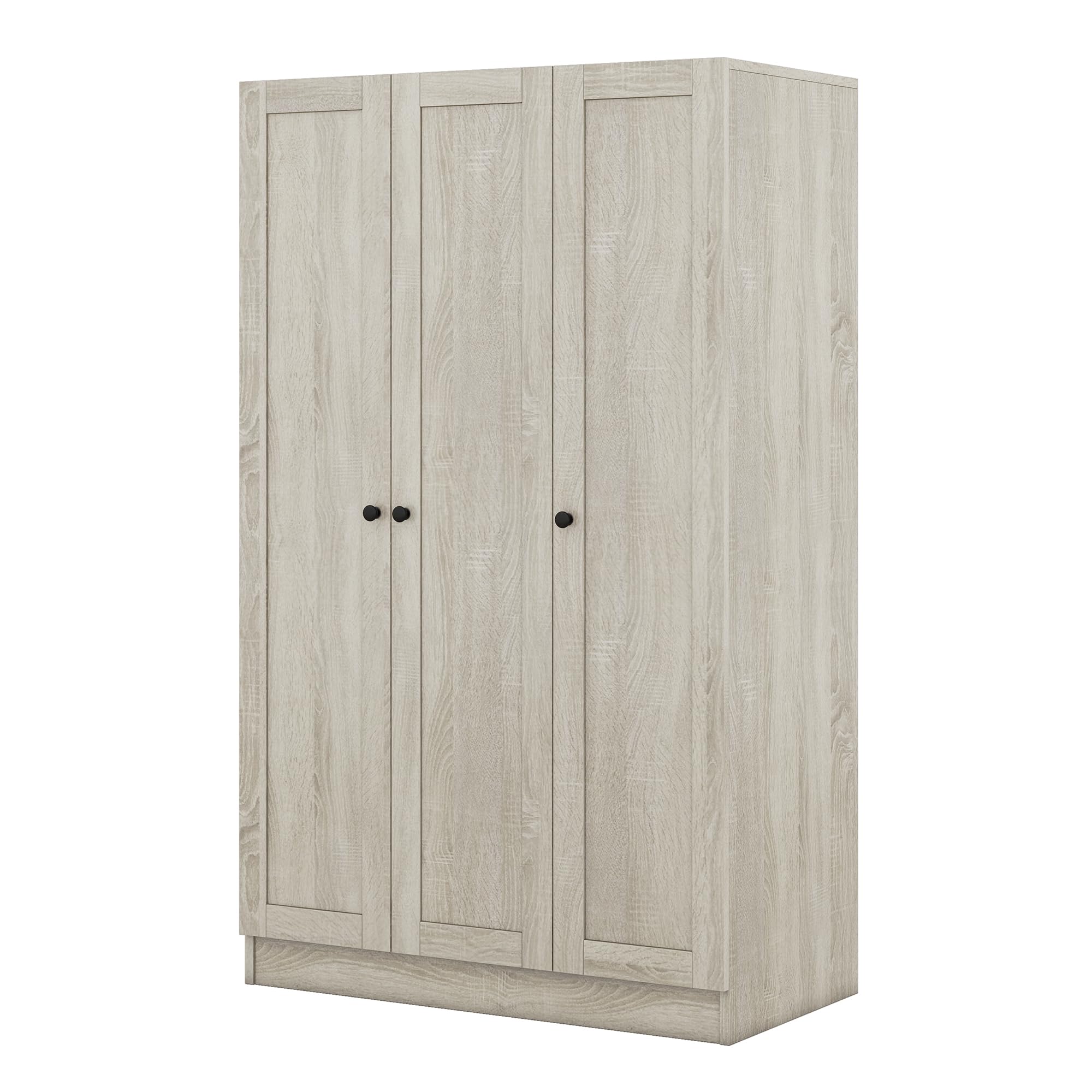 Bellemave 3 Doors Wardrobe Armoire, Armoire Wardrobe Closet with Hanging Rod, Wood Clothes Storage Cabinet Organizer, 3-Door Wardrobe Closet with Doors, Gray