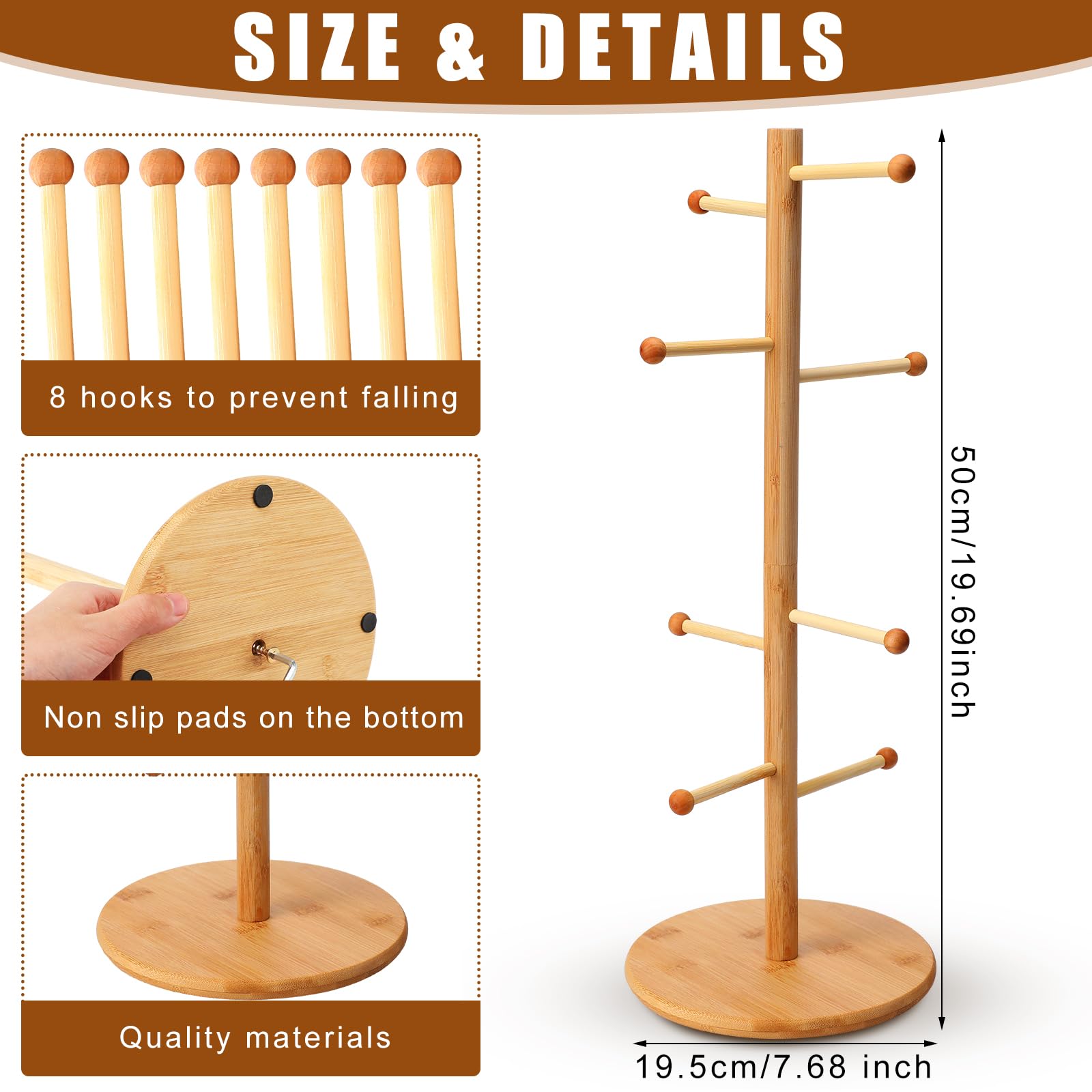 RimCereal 1 Pcs Bamboo Pretzel Stand Holder with Arms Sausage Stand Oktoberfest Coffee Mug Tree Pretzel Stand for Oktoberfest Party (50 x 19.5 x 19.5cm)