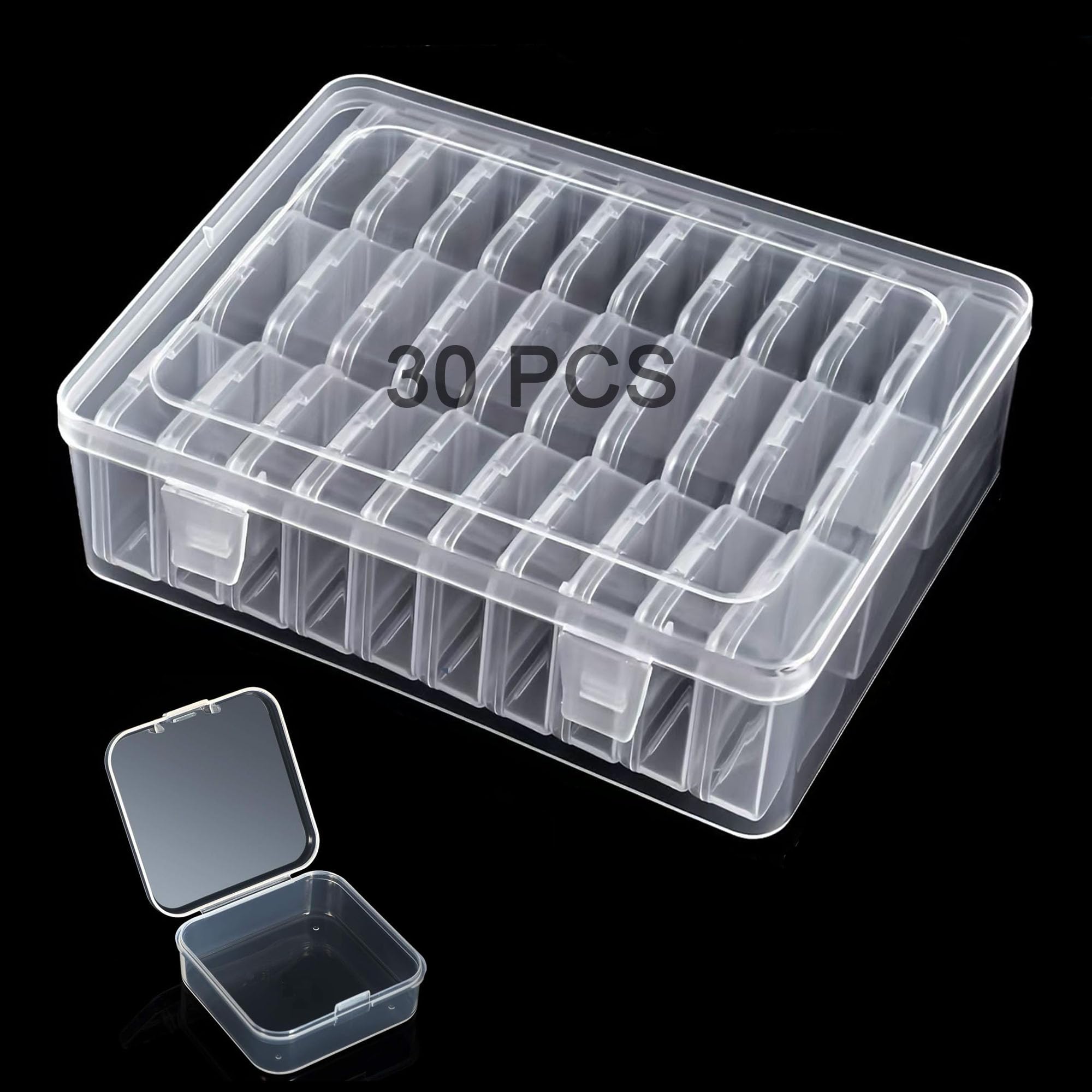 Beyoslf Small Bead Organizer Box, 30PCS Small Clear Plastic Bead Storage Containers Mini Transparent Box Bead Storage Case with Hinged Lid for Collecting Beads Jewelry Crafts Nail Small Items