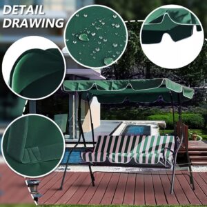 Porch Swing Canopy Replacement Waterproof Swing Top Cover Garden Swing Seat Replacement Canopy Sun Shade Awning Cover(Size:74x45 in,Color:GREEN)