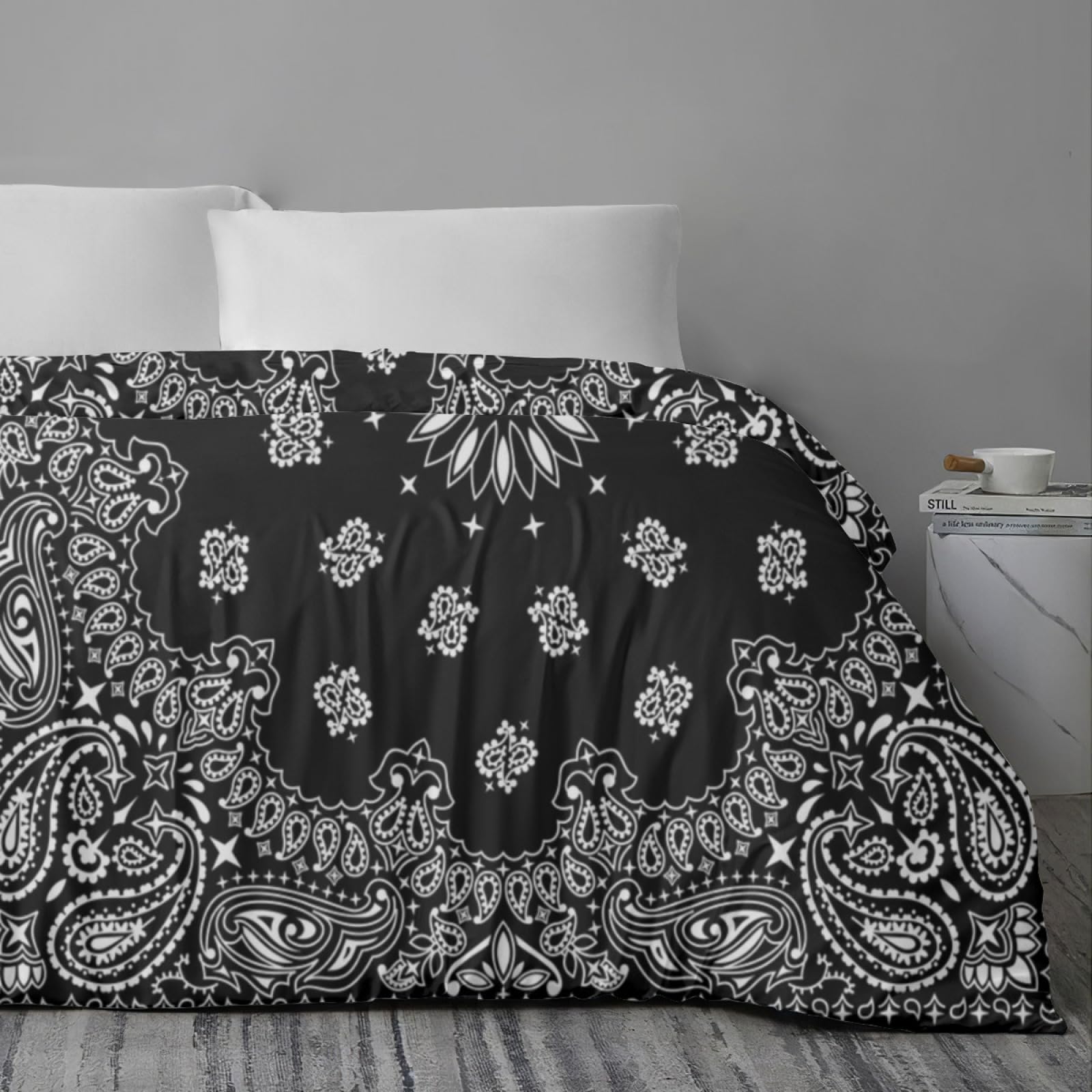 Denorn Black Paisley Bandana Bedding Sheet Bed 3-Pieces Duvet Cover Set Comfy 2 Pillowcases Queen(90"×90")