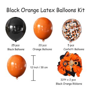 Halloween Balloons Black and Orange Balloons, 50Pcs Orange and Black Halloween Latex Balloons12 Inch Black Orange Confetti Balloons for Halloween, Birthday, Graduation, Black Orange Party Decorations