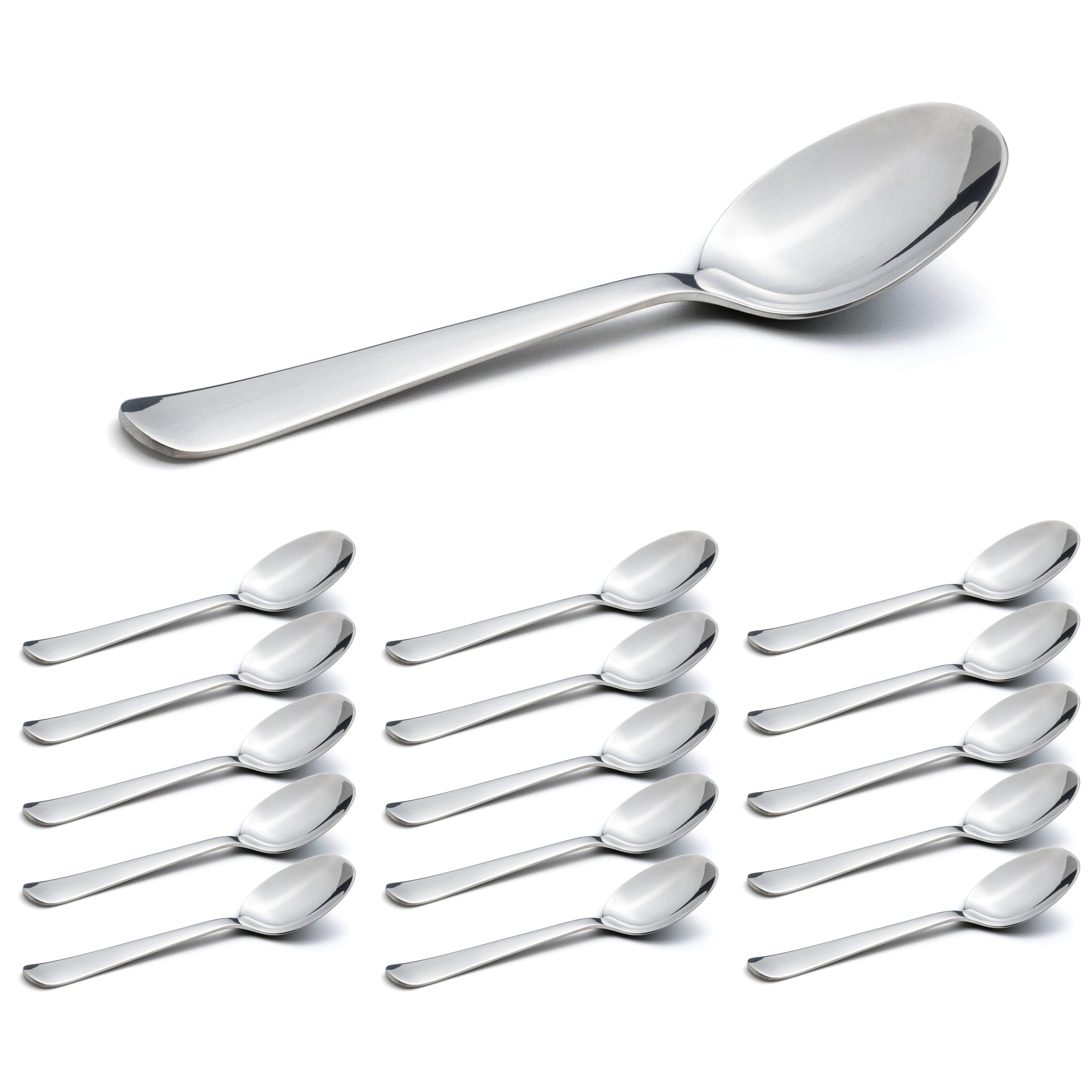 SENADORE Stainless Steel Dinner Spoons - Set of 16 - Mirror Finish and Dishwasher Safe - 7.5" Elegant and Sleek Design Soup Spoon for Modern and Casual Dining (Simple Modern)