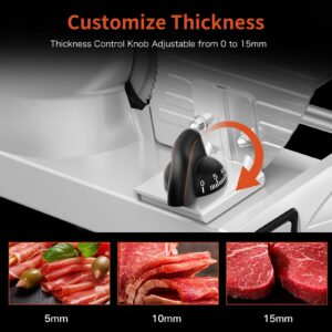 Meat Slicer, 200W Meat Slicer Machine for Home, DC Motor Quiet Deli Slicer with 2 Removable 7.5'' Stainless Steel Blades, Adjustable Dial for 0-15mm, Electric Food Slicer for Meat, Cheese, Bread