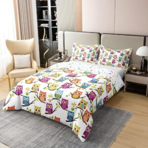 Feelyou Owl Bedding Set Twin 3D Animal Printed Comforter Cover Set for Kids Adults Bird Decor Duvet Cover 100% Cotton Cartoon Owls Design Bedspread Cover Room Decor with 1 Pillow Case, No Comforter