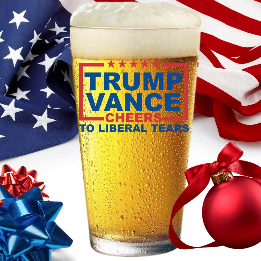 Patriots Cave Trump Vance MAGA Trumpican 16 oz Pint Beer Glass Made in America & Dishwasher Safe! Gift Box Included | Trump 2024 Patriot Gift | Gifts For Men | Made In USA