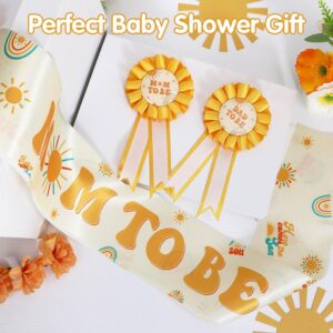 Lopeastar Here Comes the Son Baby Shower Decor Mom to Be Sash Dad to Be Corsage Set, Boho Sun Mommy to Be Sash Baby Shower Sash Set Party Decorations