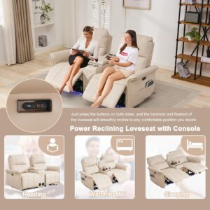 72" RV Loveseat Recliner Wall Hugger, Power Reclining Loveseat with Console, Double Recliner Loveseat Wall Hugger Loveseat Recliner with Power Strip/USB/Type C/Cup Holders/LED Light/Bluetooth Speaker