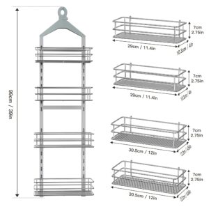 Nieifi Hanging Shower Caddy,4 Tier Adjustable Basket Over Shower Head Shower Organizer Hanging with Hooks Shower Racks for Inside Shower Shelf Anti-Swing Bathroom Organizer Shelves, Silver