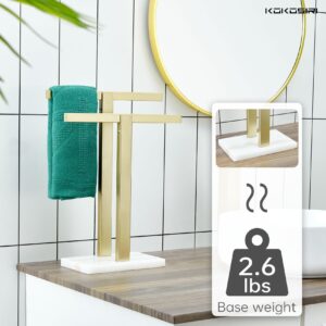 KOKOSIRI Hand Towel Bars Standing Towel Rack with Marble Base for Bathroom Kitchen Vanity Countertop, Gold Stainless Steel 15.7'' Height THS0001-SM-BG