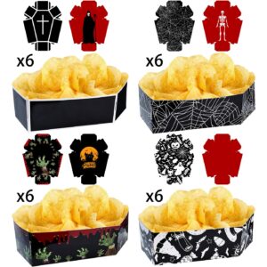 MUNILAIL 24 Pcs Halloween Paper Trays Halloween Nacho Trays Halloween Coffin Food Holder Trays Disposable Serving Trays for Halloween Party Supplies Halloween Food Trays