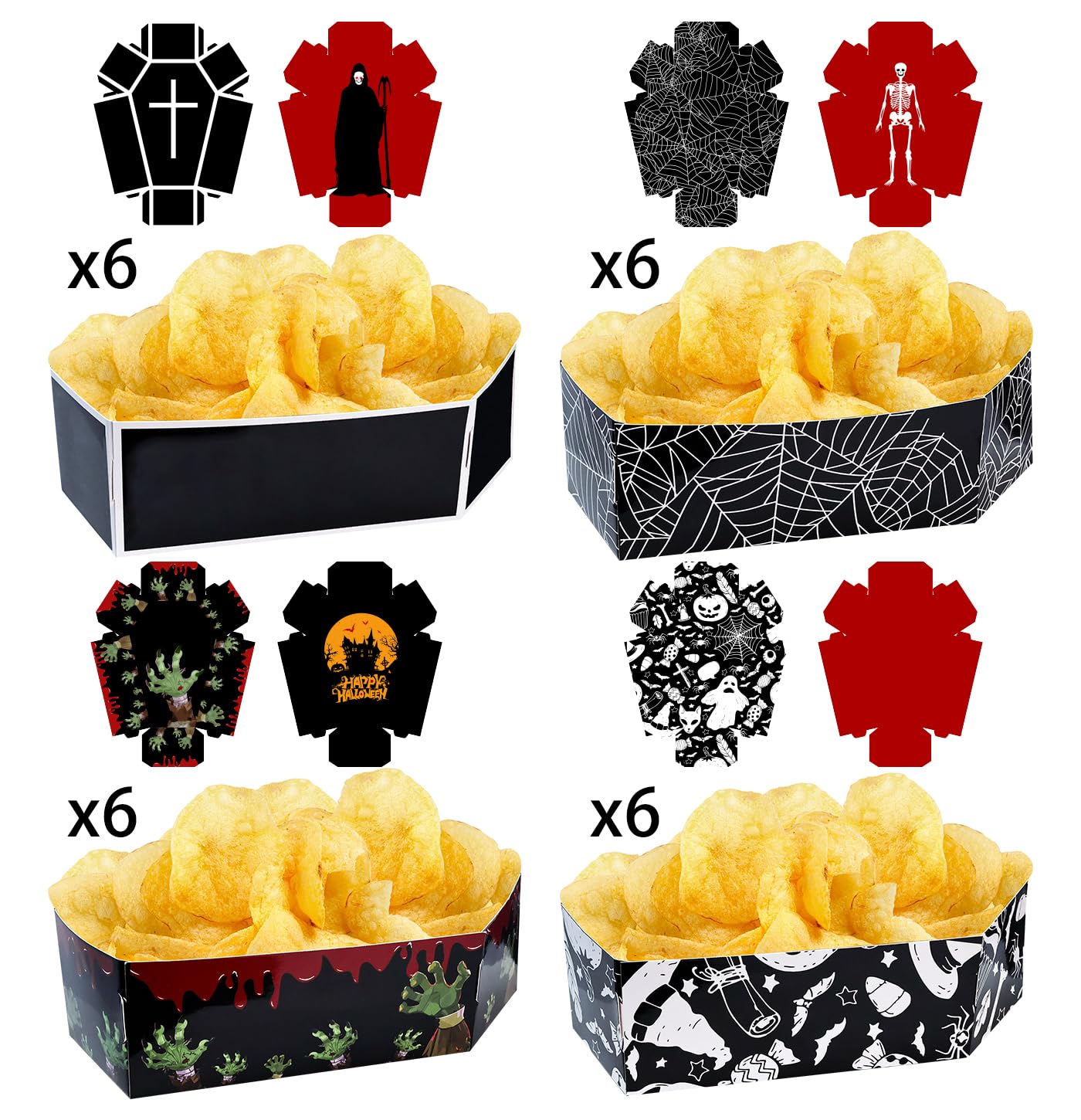 MUNILAIL 24 Pcs Halloween Paper Trays Halloween Nacho Trays Halloween Coffin Food Holder Trays Disposable Serving Trays for Halloween Party Supplies Halloween Food Trays