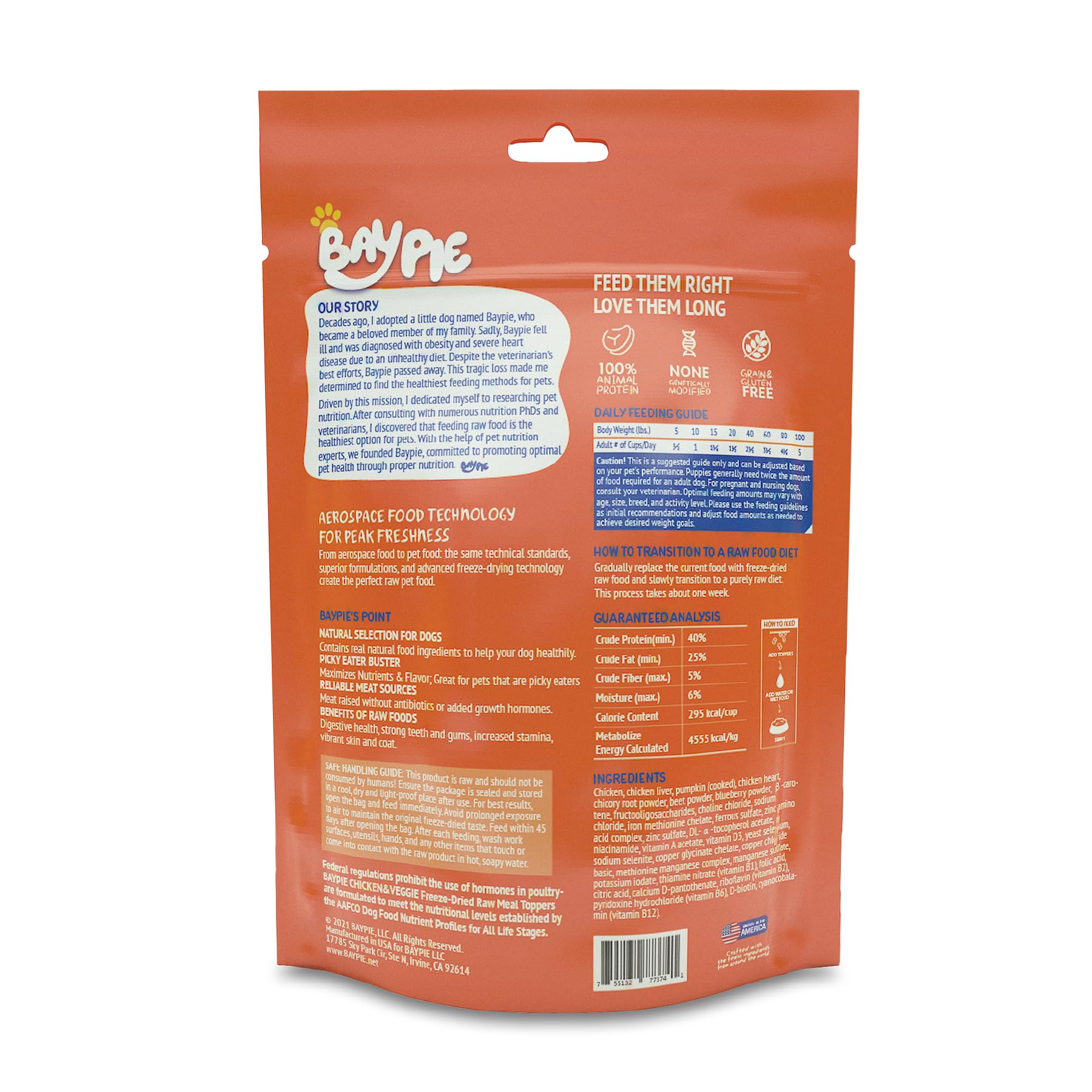 BAYPIE Freeze-Dried Raw Dog Food Topper High Protein Chicken & Pumpkin Recipe for Gut Health, Grain-Free Meal Mixers for Dogs– 14 oz