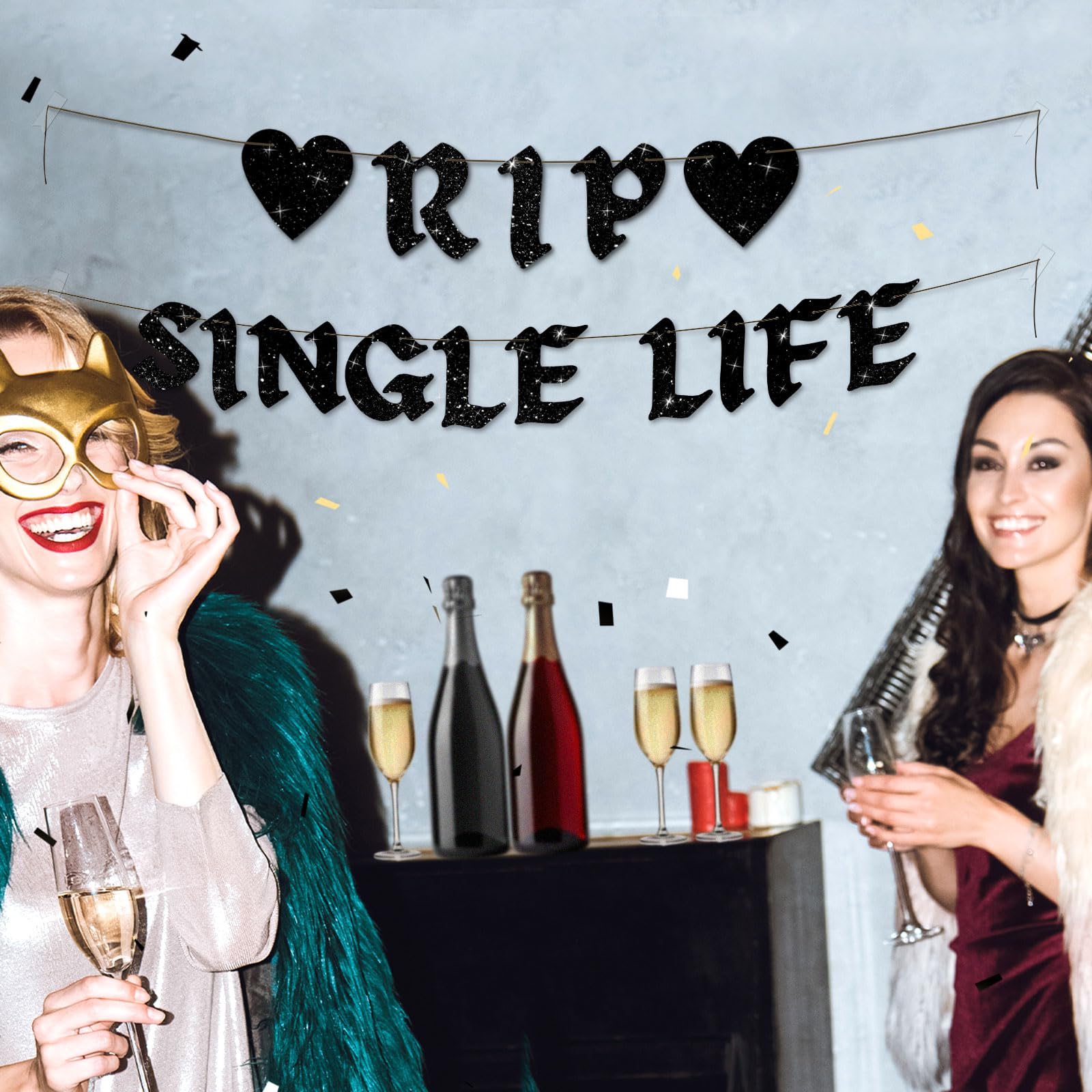 Rip Single Life Banner, 8 Feet Bachelorette Glitter Banner Funny Bridal Backdrop Bachelorette Bridal Party Garland, No DIY Required