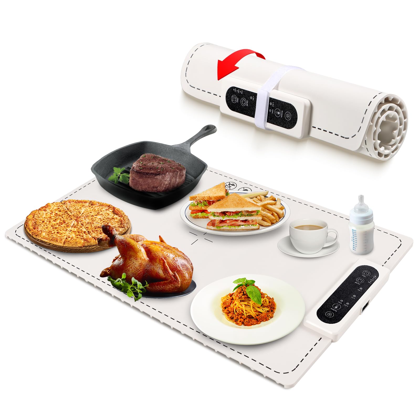 Food Warming Mat for Buffet, Electric Warming Tray to Keep Food Warm at Party, Rollable & Portable Food Warmer with 3 Temperature Fast Settings, Auto Shut-Off, Food Warmer for Gatherings, Parties