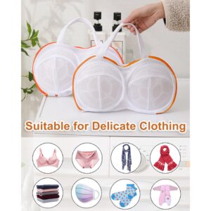 3Pcs Bra Washing Bag for Laundry, Upgraded Large 3D Bracket Mesh Bra Laundry Bags Bra Washer Protector for Laundry Delicates Lingerie Brassiere Wash Bags for Washing Machine (Orange, D to H Cups)