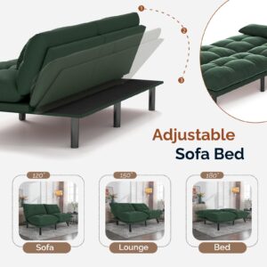 Futon Sofa Bed, Convertible Sofa Bed, Sofa Bed Couch Water-Resistant Fabric with 2 Cushions for Living Room Sofa Bed (Deep Green)