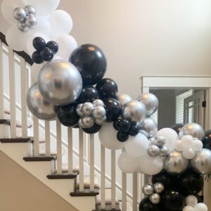 FHEKFNG Black and Silver Balloons, 132pcs 5 10 12 18 Inch Black White Silver Balloons Garland Arch Kit for Birthday, Wedding, Graduation, Bridal Shower, Anniversary Party Decorations