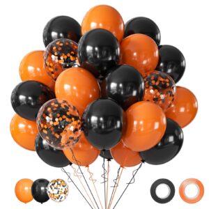 halloween balloons black and orange balloons, 50pcs orange and black halloween latex balloons12 inch black orange confetti balloons for halloween, birthday, graduation, black orange party decorations