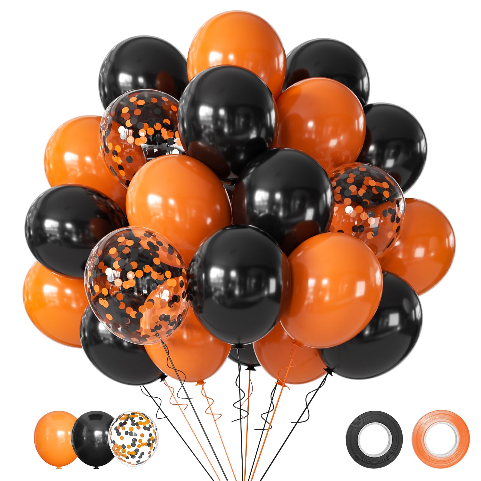 Halloween Balloons Black and Orange Balloons, 50Pcs Orange and Black Halloween Latex Balloons12 Inch Black Orange Confetti Balloons for Halloween, Birthday, Graduation, Black Orange Party Decorations