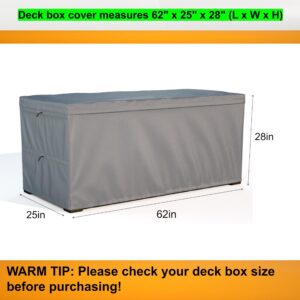 Deck Box Cover, Outdoor Large Storage Box Cover 150 Gallon Deck Box Dust Cover Heavy Duty 600D Oxford Fabric Patio Furniture Cover, Rain, Dust, UV, Wind, Snow Resistant, 62 x 25 x 28 Inches