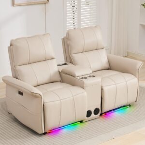 72" rv loveseat recliner wall hugger, power reclining loveseat with console, double recliner loveseat wall hugger loveseat recliner with power strip/usb/type c/cup holders/led light/bluetooth speaker