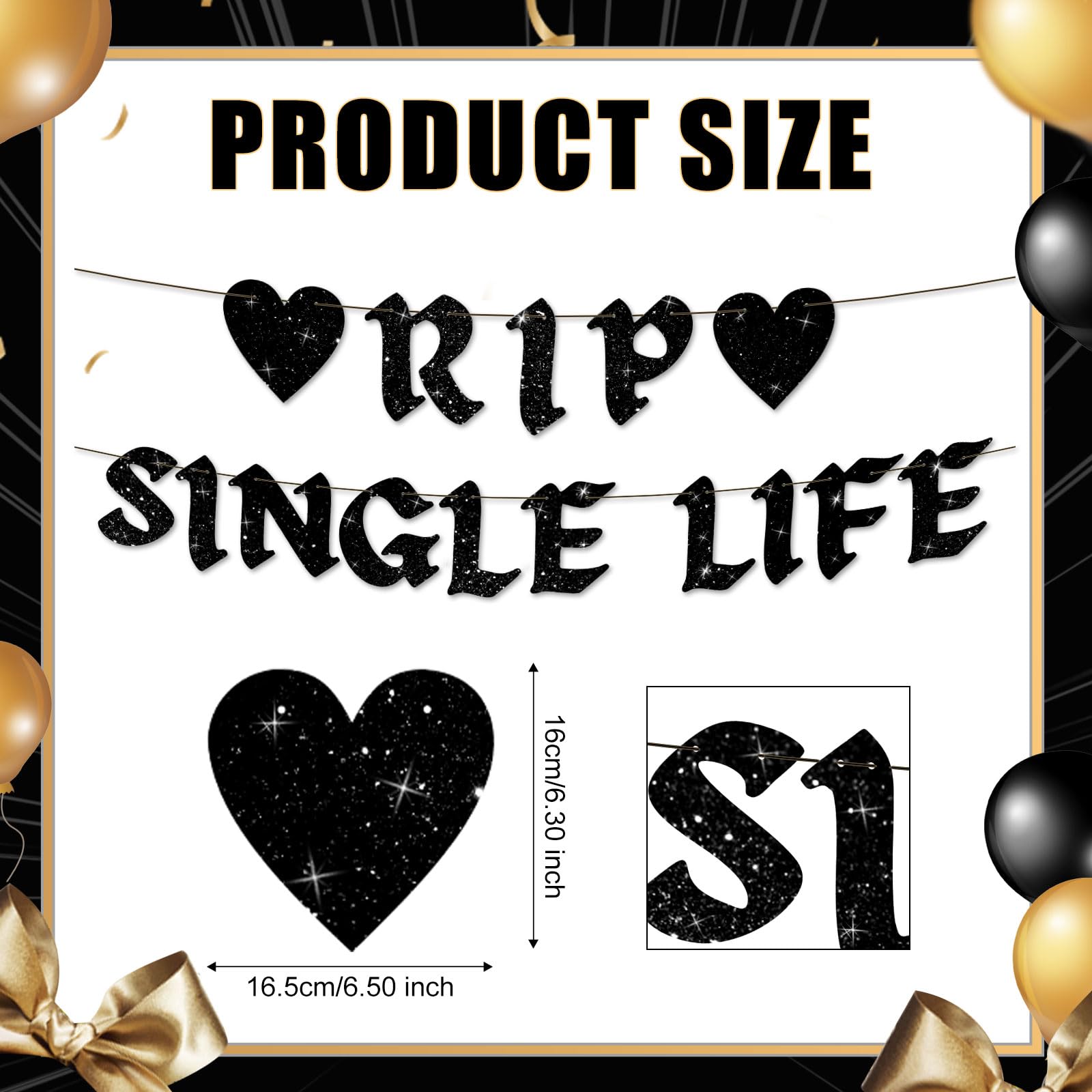 Rip Single Life Banner, 8 Feet Bachelorette Glitter Banner Funny Bridal Backdrop Bachelorette Bridal Party Garland, No DIY Required